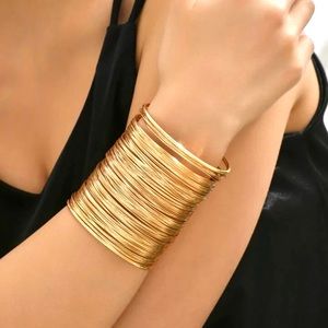 Gold Multi-Layer Wire Cuff Bangle Bracelet